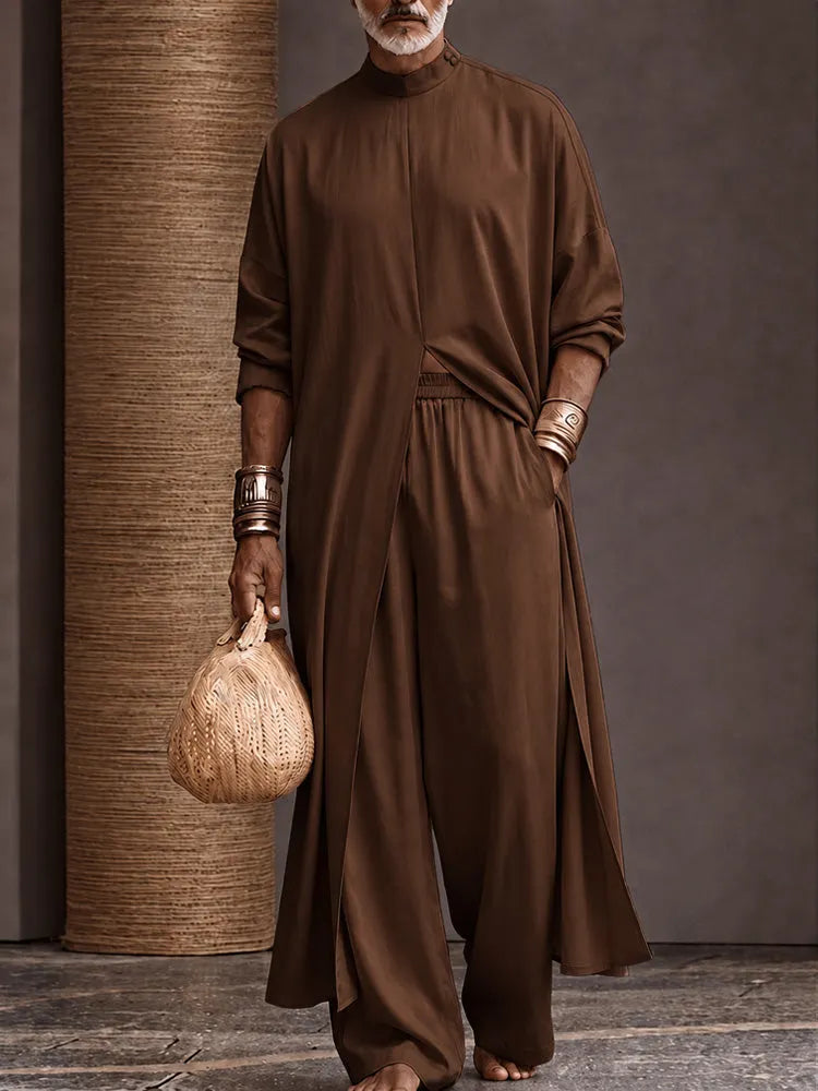 Minimalist Loose Longline Tunic Top Pants Set