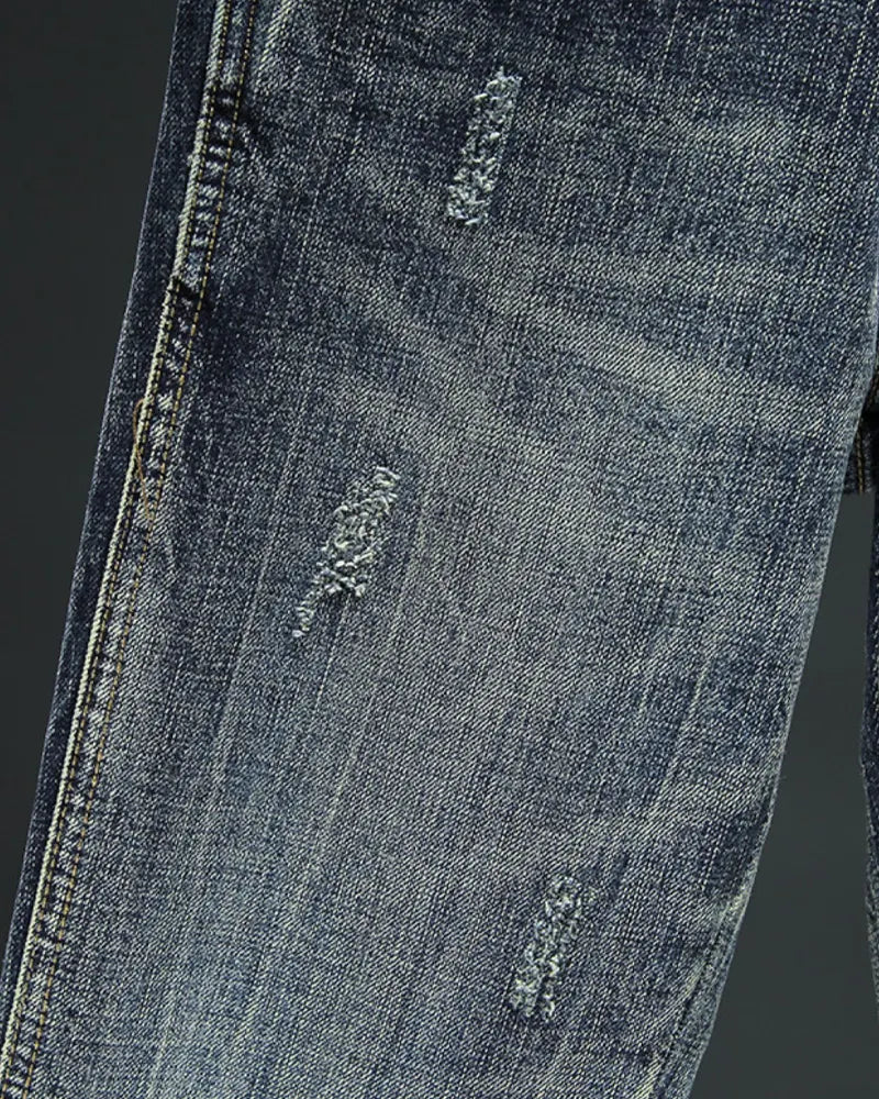 Vintage Blue-gray Distressed Ripped Jeans
