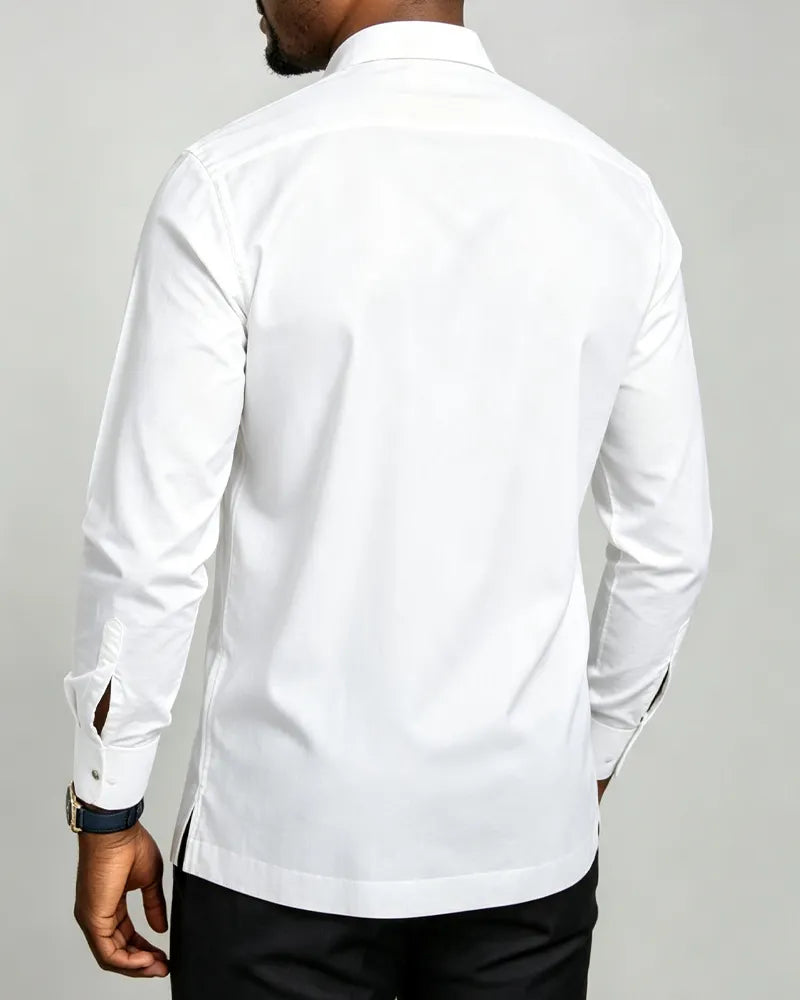 Vintage Color Block Stripe Four-Pocket Long Sleeve Shirt