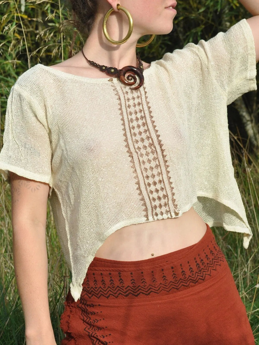 Loose Weave Cotton Top | Block Printed Front