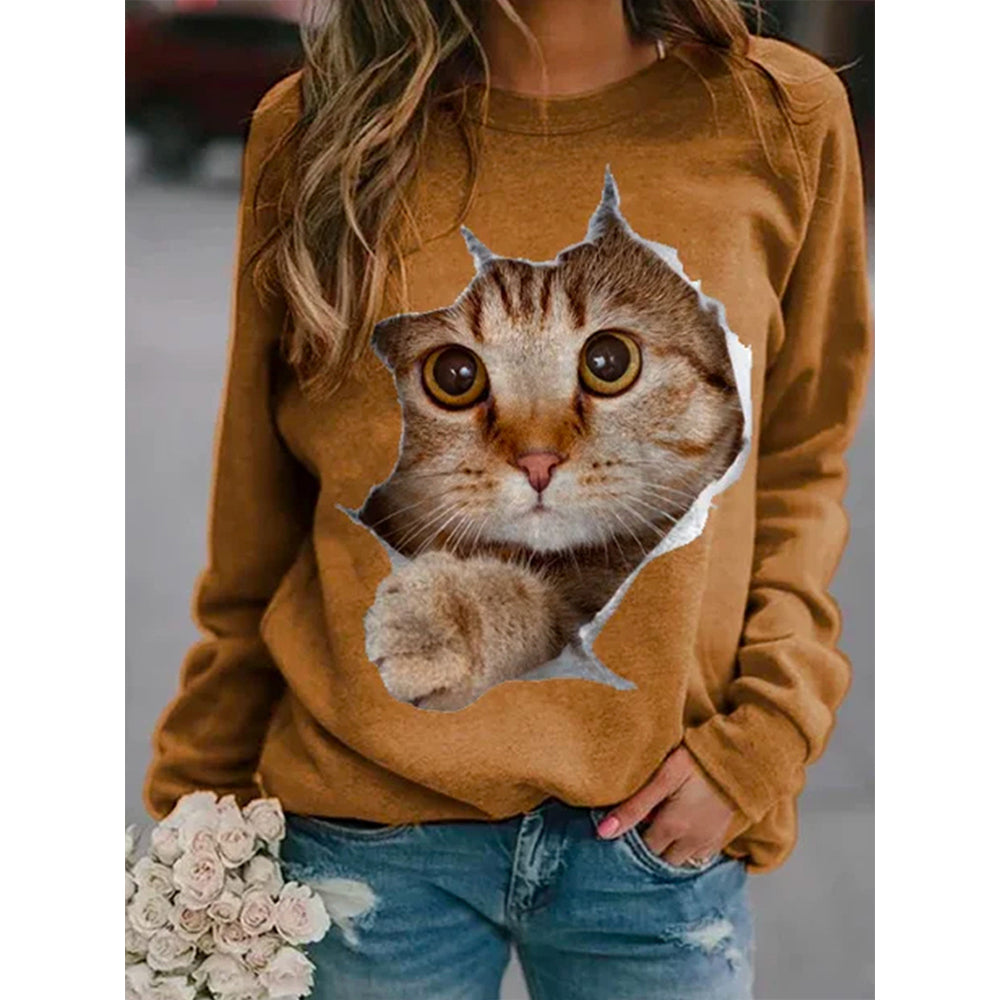 Puppy Print Women's Long Sleeve T-shirt Casual Cotton Street Clothing