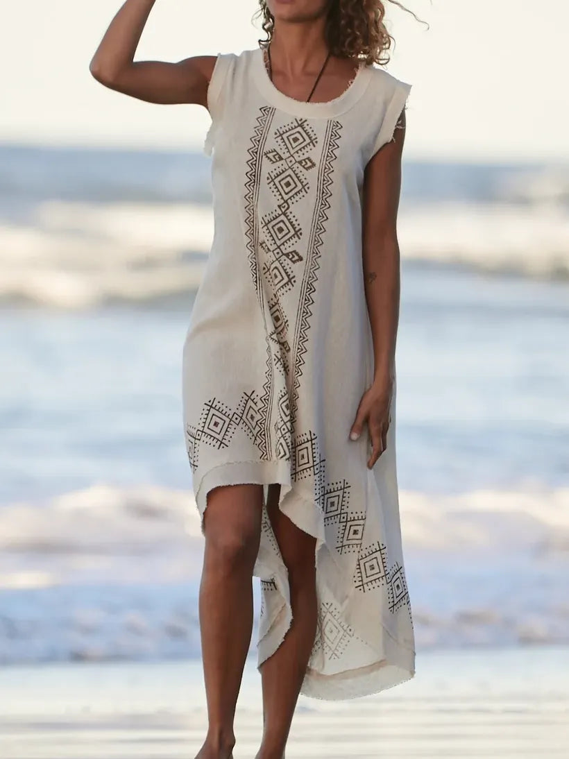 LONG BACK TRIBAL Dress - Cream - Earthy Tribal Festival Clothing