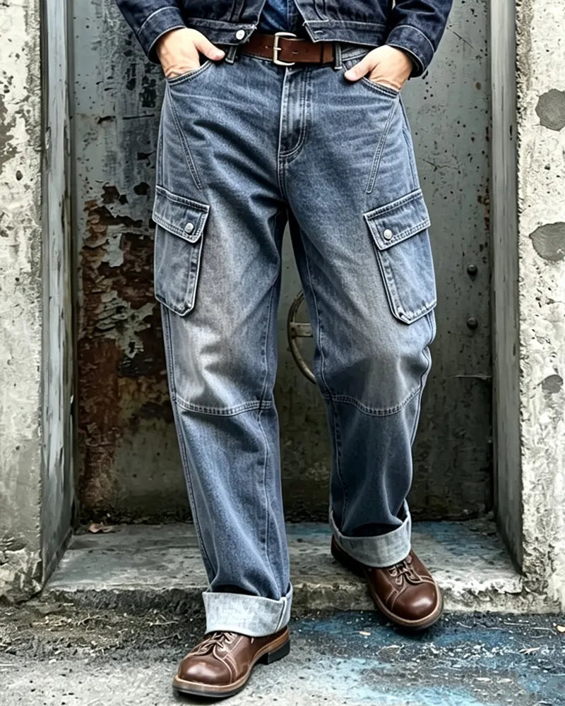 Vintage Washed Cargo Wide©\Leg Denim Pants