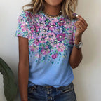 Floral Round Collar Print Pullover T-Shirt