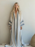 Linen Stripe Vintage Print Kaftan Maxi Dress