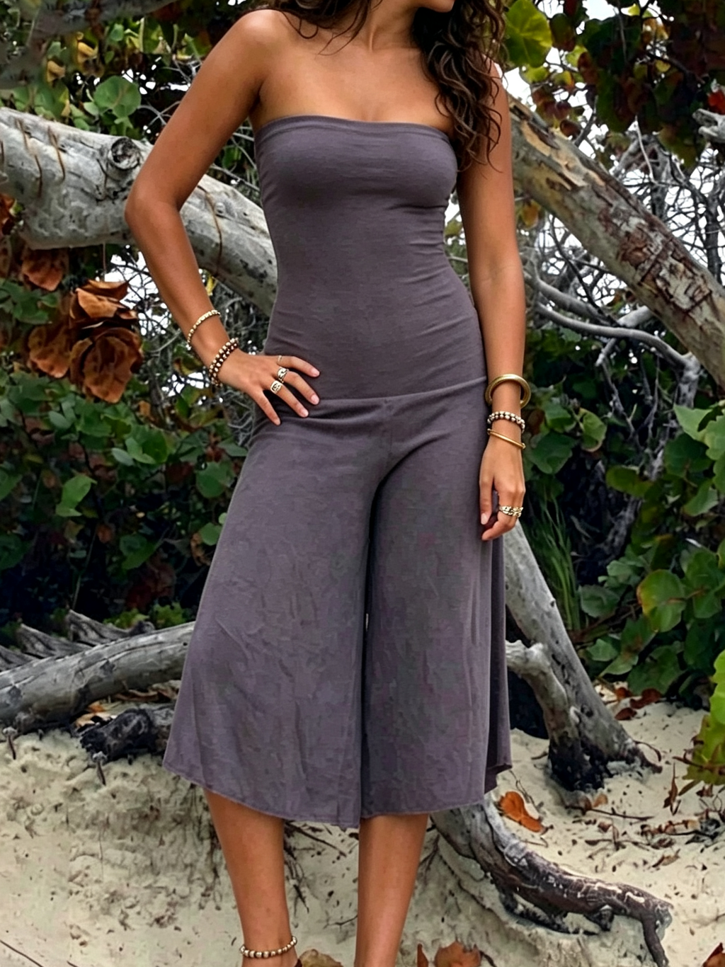 Bandeau Waist-Cinching Wide Leg Cropped Jumpsuit