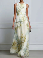 Elegant Floral Print Sleeveless Maxi Dress