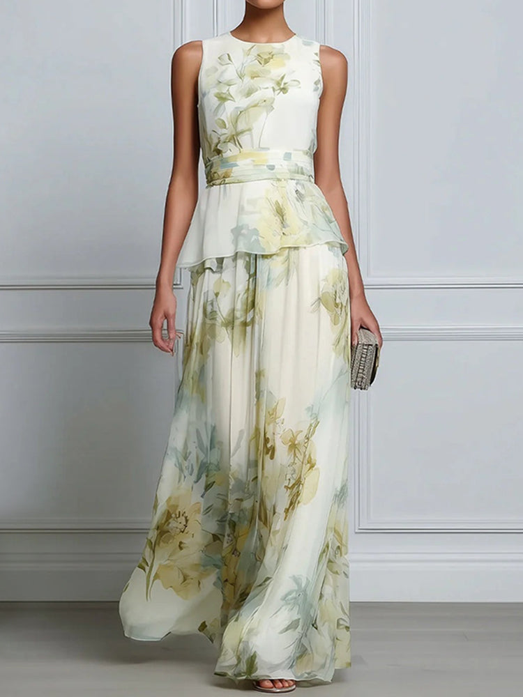 Elegant Floral Print Sleeveless Maxi Dress