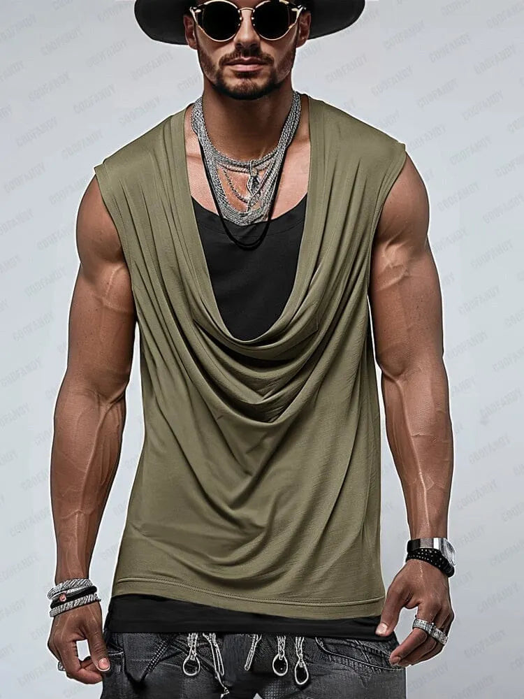 Trendy Drape Collar Sleeveless Top