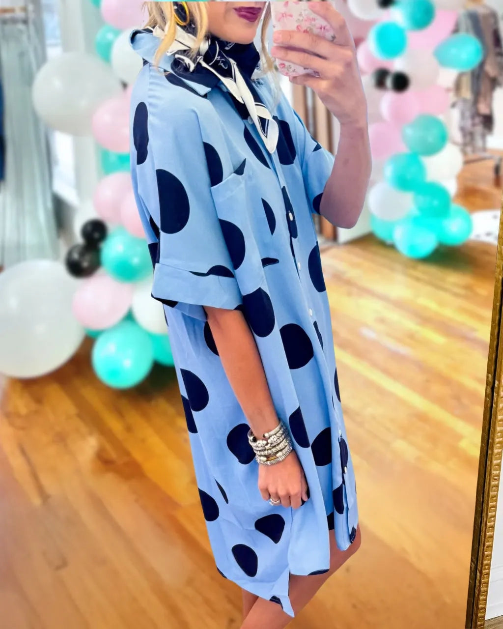 Stylish Polka Dot Shirt Dress