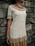 Fringed Midi Top with Bohemian Ethnic Print ¨C Longline Style