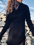 Cowl Neck Hoodie Dress: Long Sleeve Cotton Rave Dress