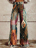 Women's Vintage Lrregular Texture Contrasting Print Casual Wide Leg Pants