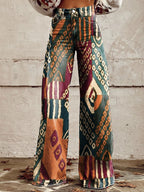 Women's Vintage Lrregular Texture Contrasting Print Casual Wide Leg Pants
