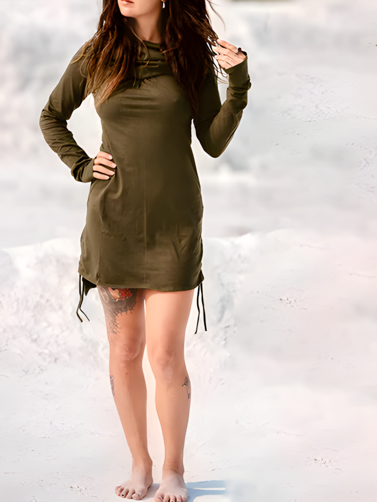 Tribal Cowl Neck Hooded Slim-Fit Long Sleeve Top