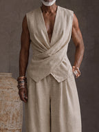 Casual 100% Cotton Back-Belt Vest and Loose Jogger Set