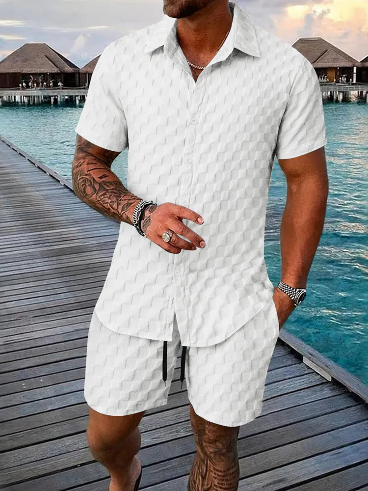 Men's Bubble Jacquard 2-Piece Shirt & Shorts Set