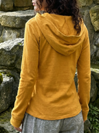 Mustard Yellow Hooded Flared Sleeve Top