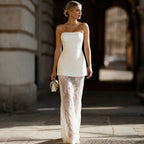 Elegant Strapless Vest & Lace Skrit Two Piece Set