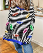 Colorful Football Sequined Striped Sweatshirt