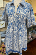 Blue Paisley Puff Sleeve Dress