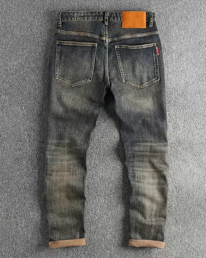 Vintage Aged Black©\Blue Heavy©\Weight Denim Slim Jeans