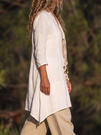Natural Linen V-Neck Mid-Length Tunic
