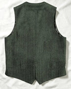 Vintage Dark Green Herringbone Tweed Multi©\Pocket Vest