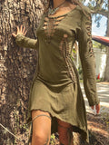 Crisscross Back Lace-Up Asymmetric Long Sleeve Dress