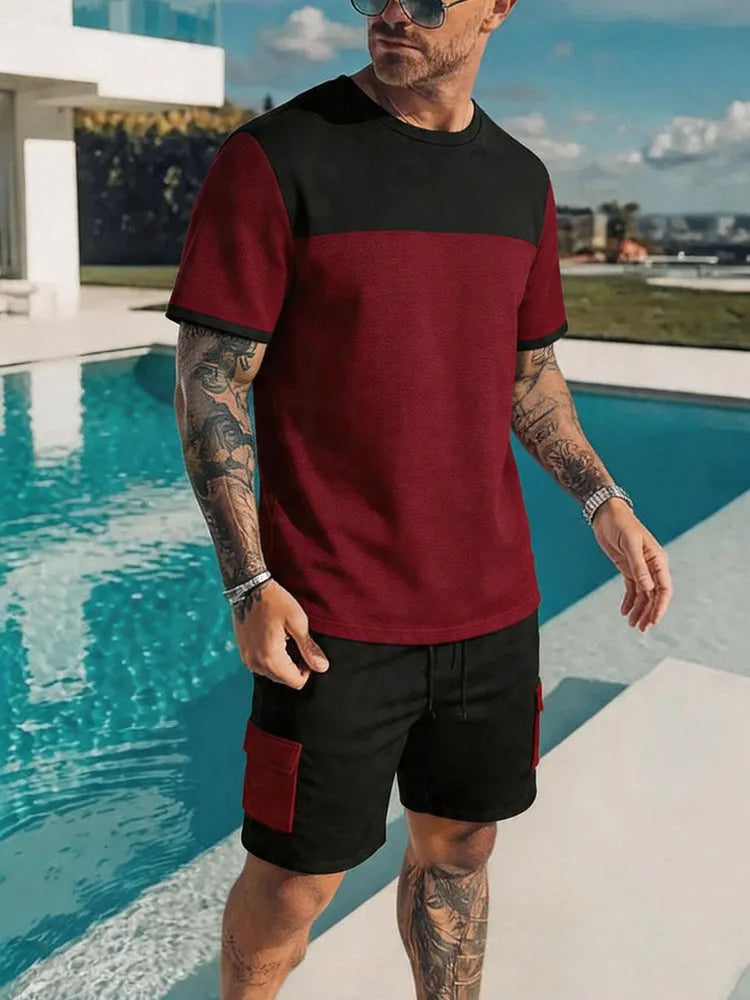 Casual Sporty Colorblock T-Shirt and Shorts Set
