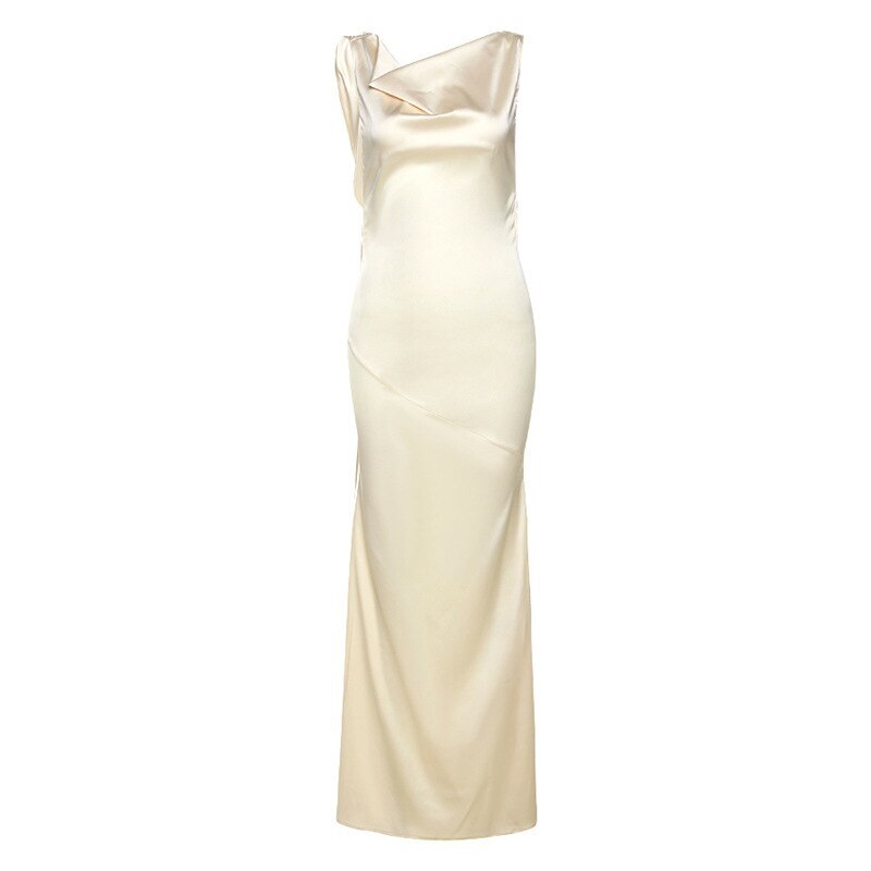 Satin V Neck Strapless Club Sexy Maxi Dress