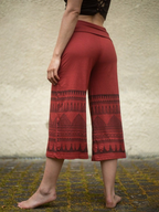 Ethnic Print Fold-Over Waist Cropped Wide Leg Pants