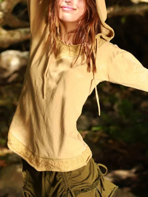 Long Sleeve Pixie Hood Top, Boho Festival Clothing, Hippie Elven Pullover, Fairy Bohemian Style