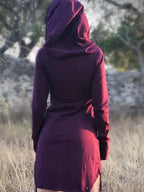 Cowl Neck Hoodie Dress: Long Sleeve Cotton Rave Dress