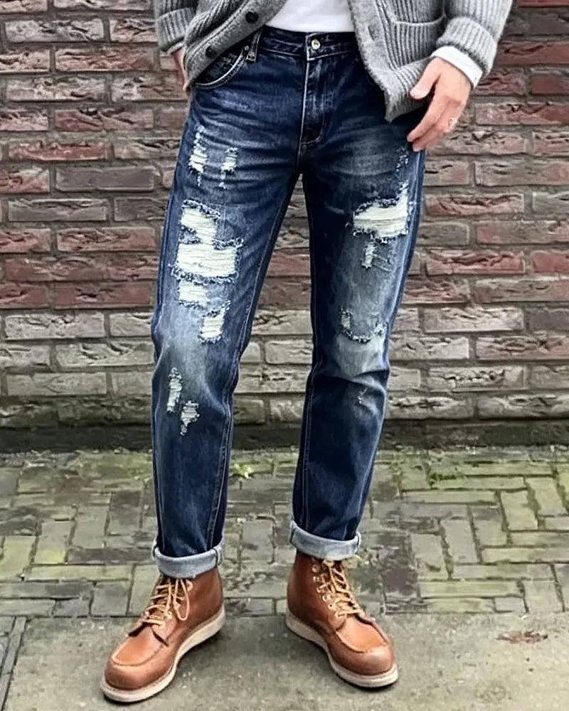 Vintage Ripped Distressed Tapered Balloon Denim Pants