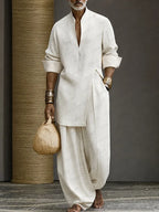 Minimalist 100% Cotton Slit Longline Top Pants Set