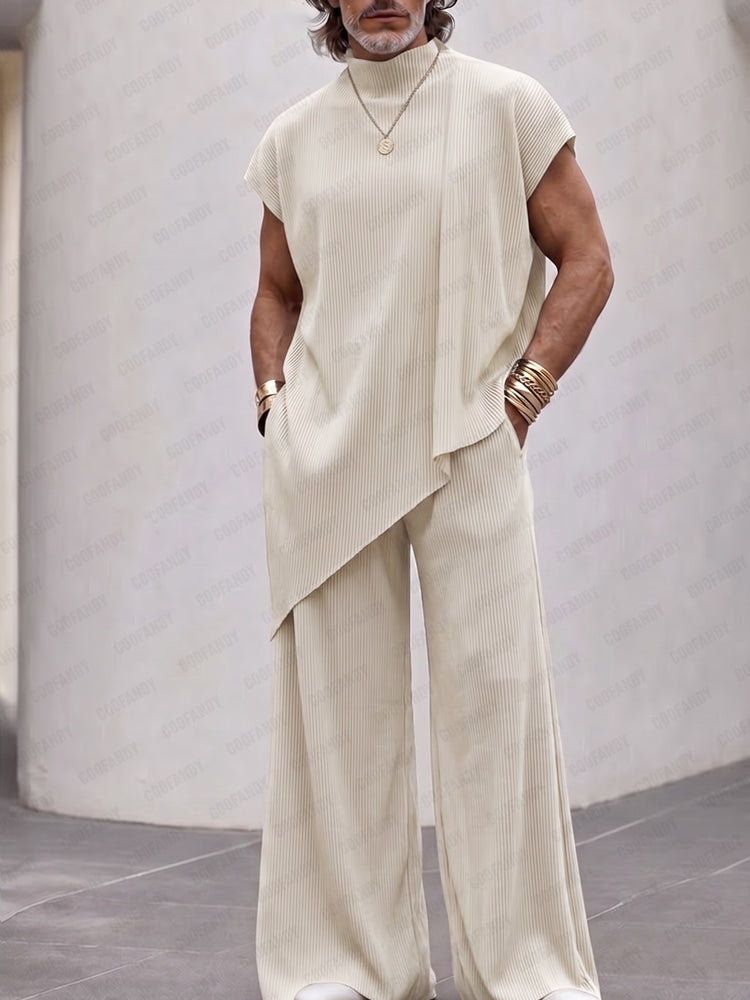 Minimalism Pit Stripe Sleeveless Matching Set