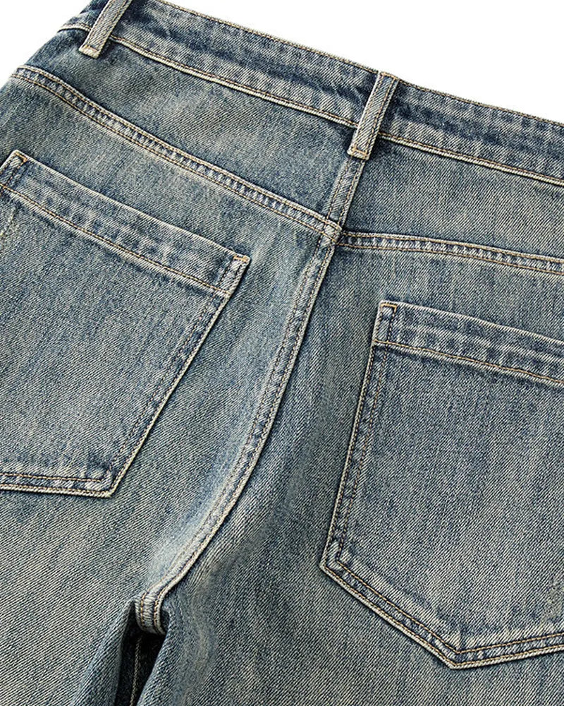 Vintage Faded Medium©\Wash Relaxed Bootcut Western Biker Denim Jeans