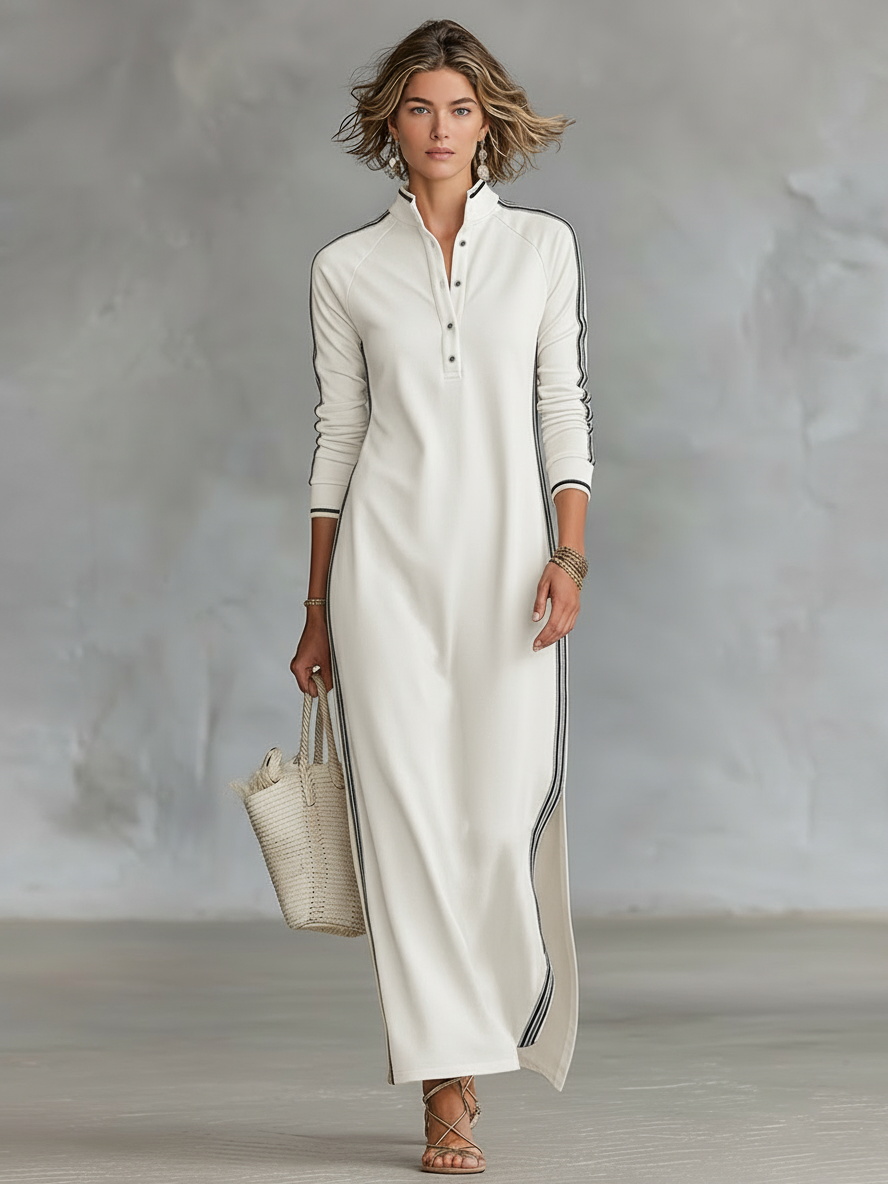 White-Trim Sweatshirt Maxi Dress