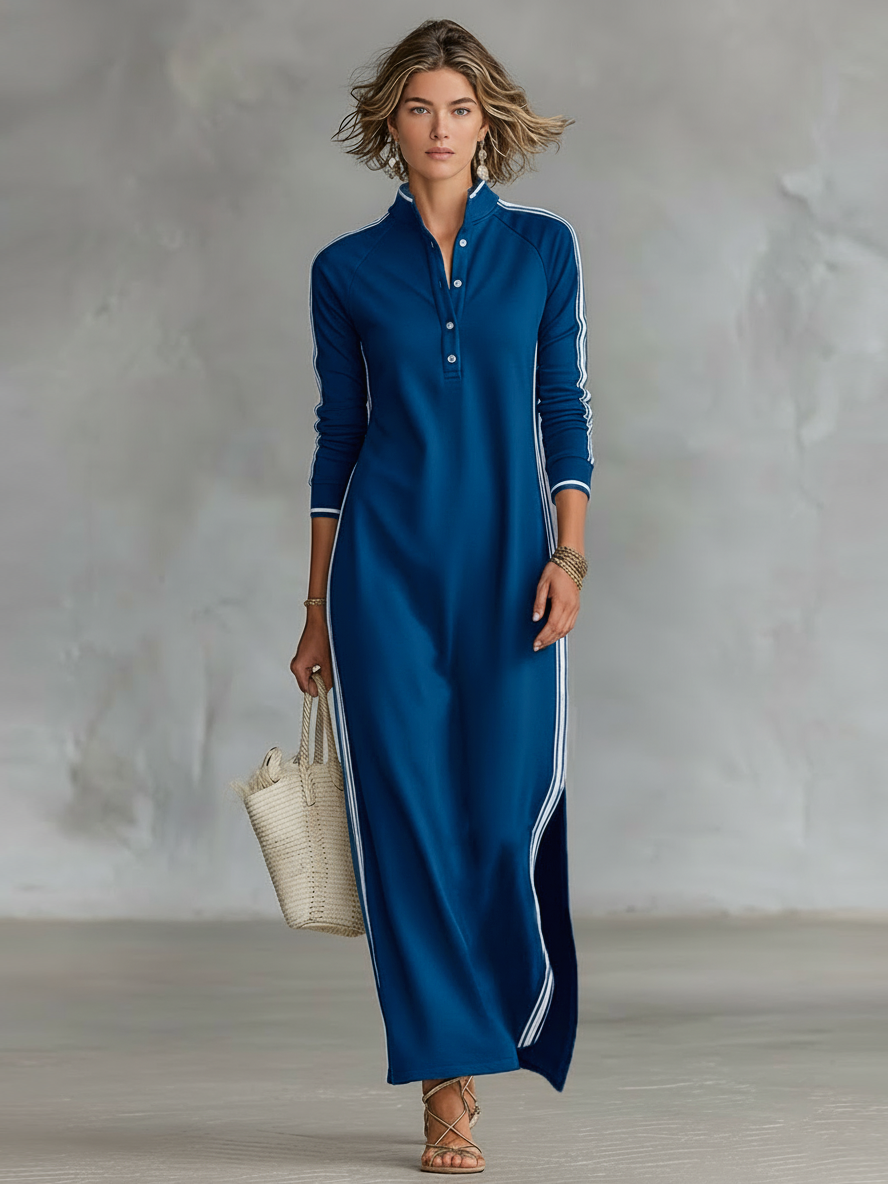 White-Trim Sweatshirt Maxi Dress