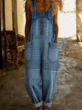 Women's Casual Sleeveless Denim Patchwork Jumpsuit