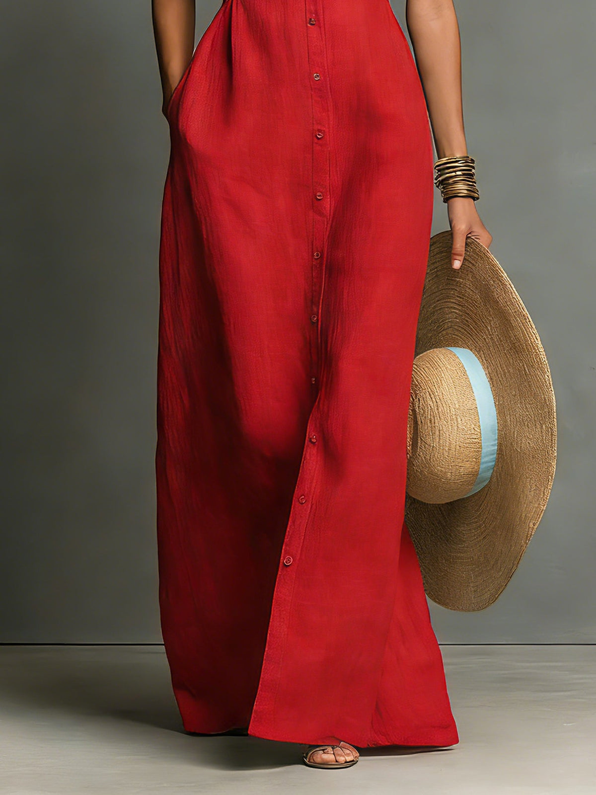 Linen Button-Front Shirt Dress