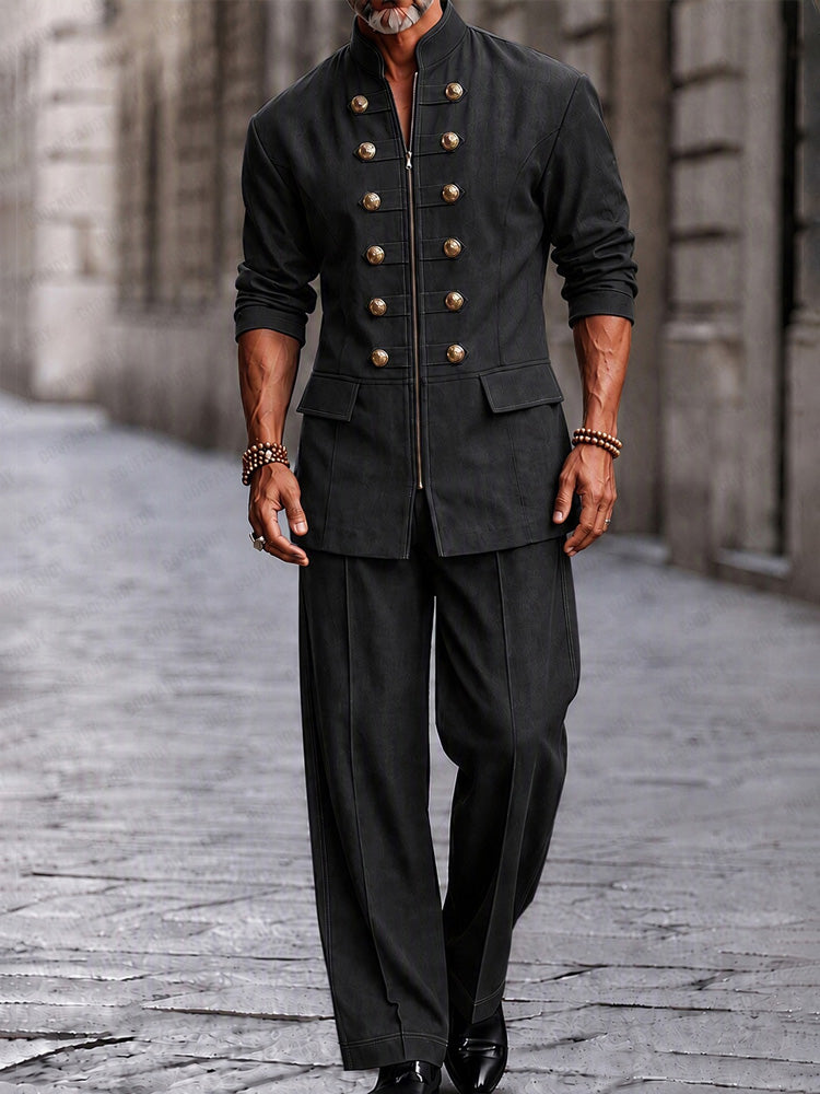Modern Button Decor Faux Denim Co-ord Set