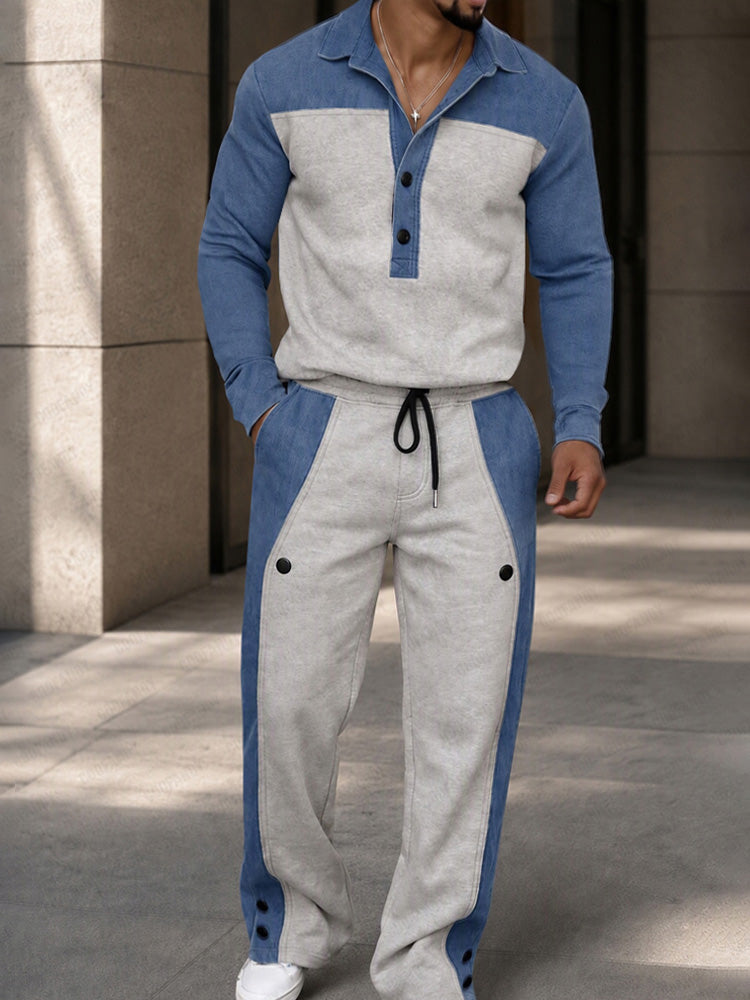 Effortless Style Contrast Patchwork Sweatsuit Set