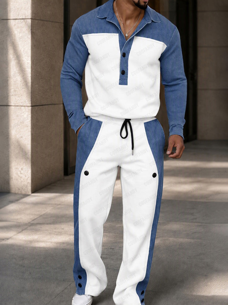 Effortless Style Contrast Patchwork Sweatsuit Set