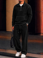Sporty Faux Suede Contrast Stitching Matching Set