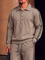 Urban Casual Plaid Printed Polo Shirt Set