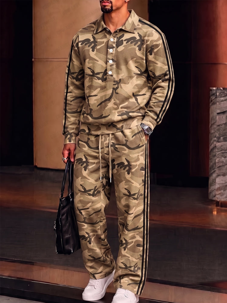 Urban Casual Camo Print Polo Shirt Set