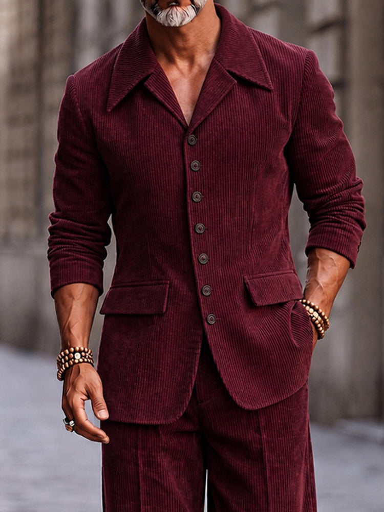 Smart Casual Retro Corduroy Matching Set