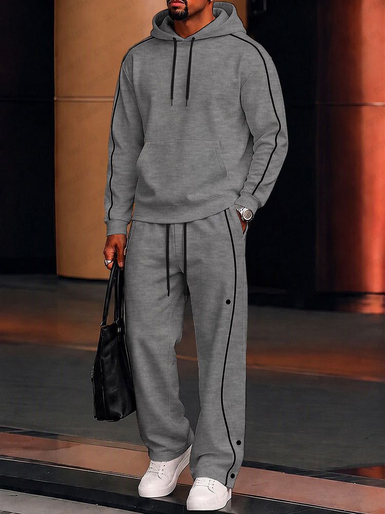 Casual Loose Contrast Piping Hoodie Set
